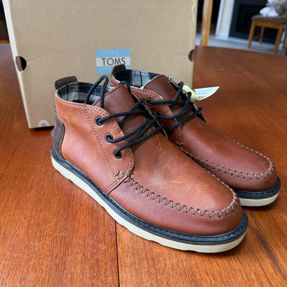 TOMS Men Chukka Waterproof Brown Leather Boots 10009188 Sz 9 NEW Workwear Rugged